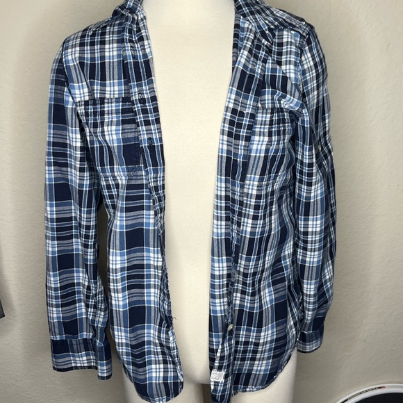 Ralph Lauren Blue White Plaid Shirt Size M Flannel Buttons Classic Preppy Warm - Picture 2 of 10